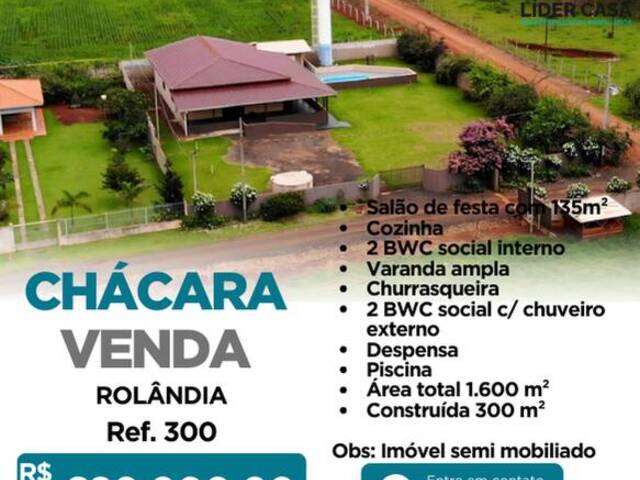 #300 - Chácara para Venda em Rolândia - PR - 1